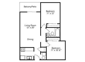  Floor Plan 2-BR Garden
