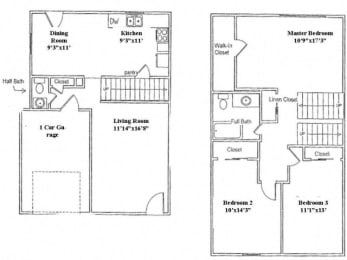 Floor Plan  3Bed- 1.5Bath-Twin Single- Reynoldsburg- Hughey Square
