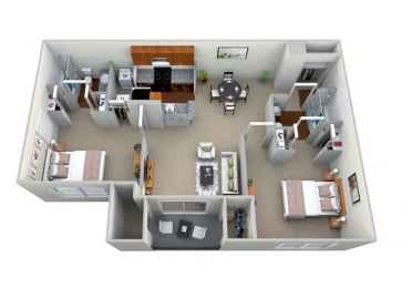 2 Bedroom 2 Bath - CWM II 3D Floor Plan at The Crossings at White Marsh Apartments, White Marsh, MD, 21128