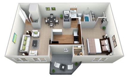 1 Bedroom 1 Bath 3D Floor Plan at Westwinds Apartments, Annapolis