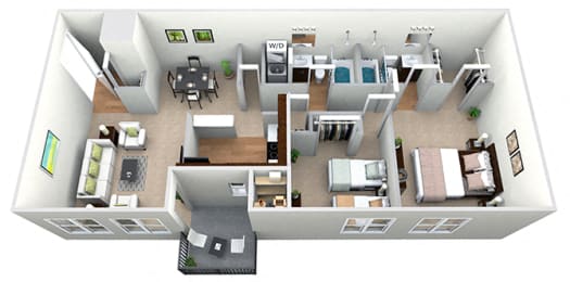 2 Bedroom 2 Bath 3D Floor Plan at Westwinds Apartments, Annapolis, MD, 21403