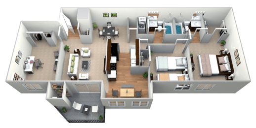 2 Bedroom 2 Bath Den Renovated 3D Floor Plan at Westwinds Apartments, Annapolis