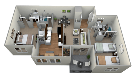 2 Bedroom 2 Bath Twin Suites Renovated 3D Floor Plan at Westwinds Apartments, Maryland
