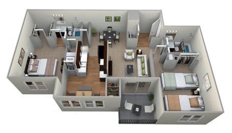 2 Bedroom 2 Bath Twin Suites 3D Floor Plan at Westwinds Apartments, Annapolis, Maryland