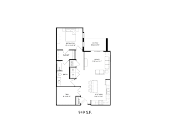  Floor Plan 1+Den, 1 Bathroom