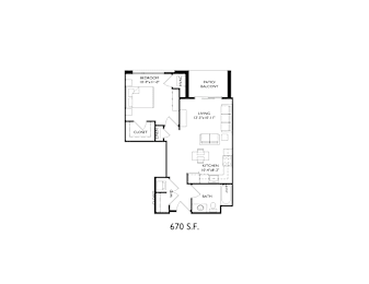  Floor Plan 1 Bedroom, 1 Bathroom