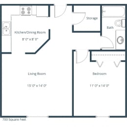 Village West Apartments | One Bedroom Floor Plan A