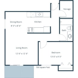 Village West Apartments | One Bedroom Floor Plan B
