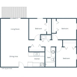 Chestnut Ridge Apartments | Three Bedroom Floor Plan