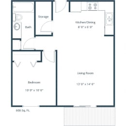 Carlton Place Apartments | One Bedroom Floor Plan B