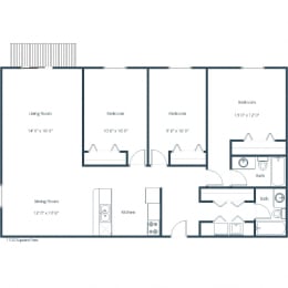 Cedars 2 Apartments | Three Bedroom Floor Plan