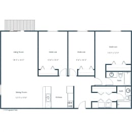 Cedars 4 Apartments | Three Bedroom Floor Plan