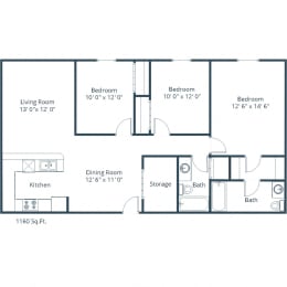 Flickertail Apartments | Three Bedroom Floor Plan