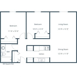 Echo Manor Apartments | Two Bedroom Floor Plan