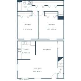 Twin Oaks Townhomes | Two Bedroom Floor Plan