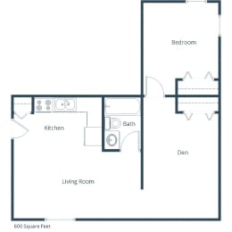 Forest Avenue Apartments | One Bedroom Floor Plan B With Den