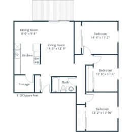 Montreal Courts Apartments in Little Canada, MN | Three Bedroom Floor Plan