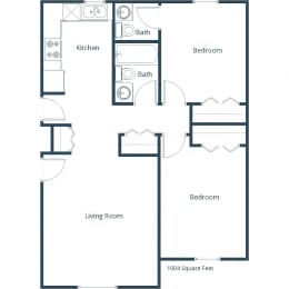 Two Bedroom Floor Plan C  at Maple Ridge, Omaha, NE, 68164