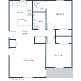Two Bedroom Floor Plan D  at Maple Ridge, Omaha, 68164