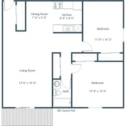 Parkview Estates Apartments in Coon Rapids, MN | Two Bedroom Floor Plan A