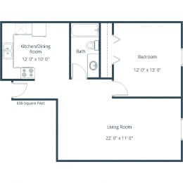 Brentwood II Apartments | One Bedroom Floor Plan