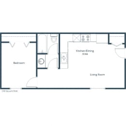 Hannifin Apartments | One Bedroom Floor Plan