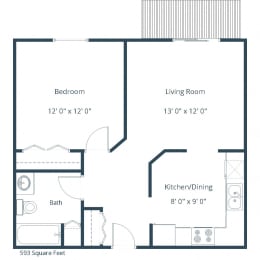 Bridgeport Apartments | One Bedroom Floor Plan