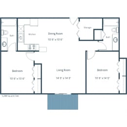Sheridan Pointe Apartments | Two Bedroom Two Bath Floor Plan