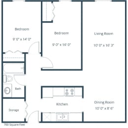 Patricia Ann Apartments | Two Bedroom Floor Plan