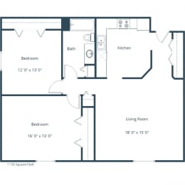 Sierra Ridge Apartments in Bismarck, ND | Two Bedroom Floor Plan