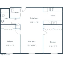 Sierra Ridge Apartments in Bismarck, ND| Two Bedroom Floor Plan B