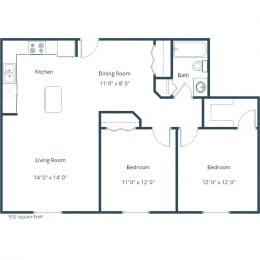 Sierra Ridge Apartments in Bismarck, ND| Two Bedroom Floor Plan C