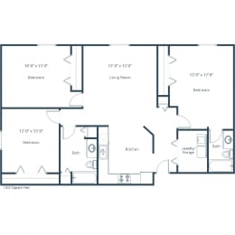 Sierra Ridge Apartments in Bismarck, ND | Three Bedroom Floor Plan A