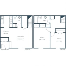 966 Square-Feet Two Bedroom - Plan 22A Floor Plan at Stony Brook, Omaha, Nebraska
