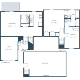 1539 Square-Feet Two Bedroom - Plan 22C Floor Plan at Stony Brook, Omaha, NE