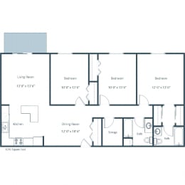 Sunwood Apartments | Three Bedroom Floor Plan A