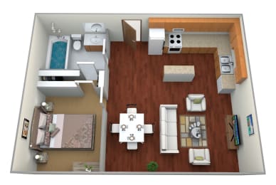 1 Bed 1 Bath Floor Plan at Boulder Ridge Apartments, Fargo, 58104