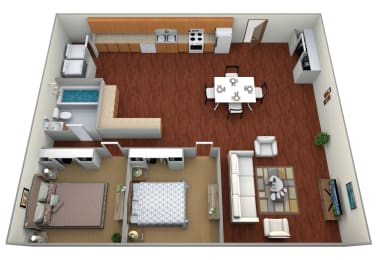 2 Bed 1 Bath Floor Plan A at Boulder Ridge Apartments, Fargo