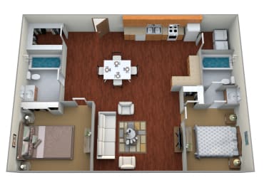 2 Bed 2 Bath Floor Plan A at Boulder Ridge Apartments, North Dakota