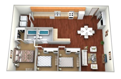 3 Bed 2 Bath Floor Plan A at Boulder Ridge Apartments, North Dakota, 58104