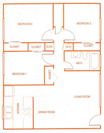  Floor Plan The Sycamore - 3BR, 1BA