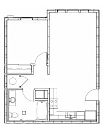  Floor Plan 1 BR, 1 BA - 70% AMI