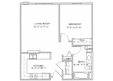  Floor Plan One Bedroom (Income Limits Per Household: 1 person -  $46,500/ 2 person $53,160)