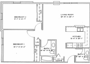  Floor Plan Two Bedroom (Income Limits Per Household: 1 person -  $46,500/ 2 person $53,160)