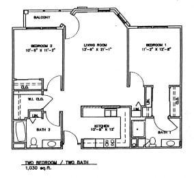  Floor Plan Two Bedroom w/Patio (Income Limits Per Household: 1 person -  $46,500/ 2 person $53,160)