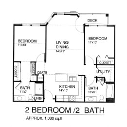  Floor Plan Two Bedroom Two Bath w/Patio
