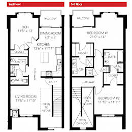 Oakbourne Floor Plan at Corner Park apartments, Pennsylvania, 19380
