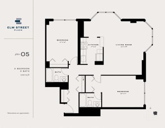 Two Bedroom Floor Plan at Elm Street Plaza, Chicago, IL