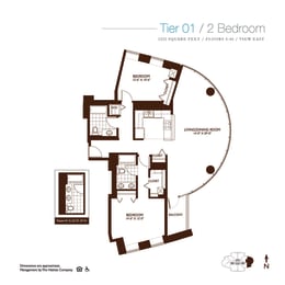 Two Bedroom Floor Plan at Kingsbury Plaza, Chicago, IL