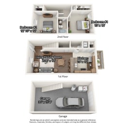 2 bedroom floorplan with garage